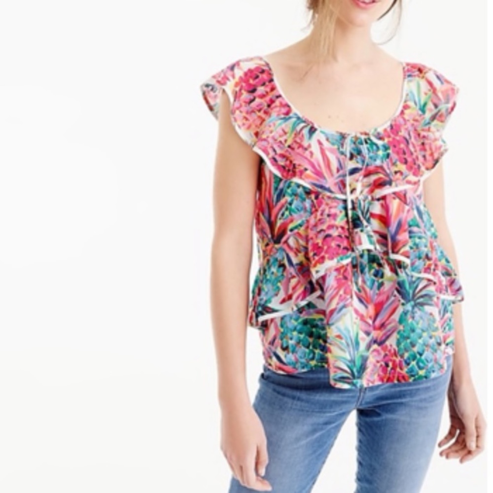 NWT J Crew Ruffle top in Ratti® painted pineapple
